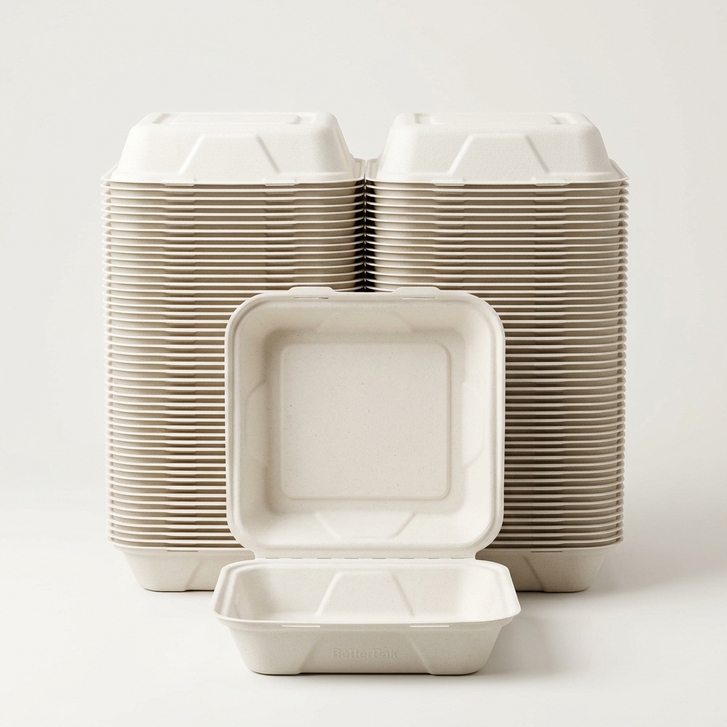 200 Pack Bagasse Meal Box 9"x9" Single Compartment