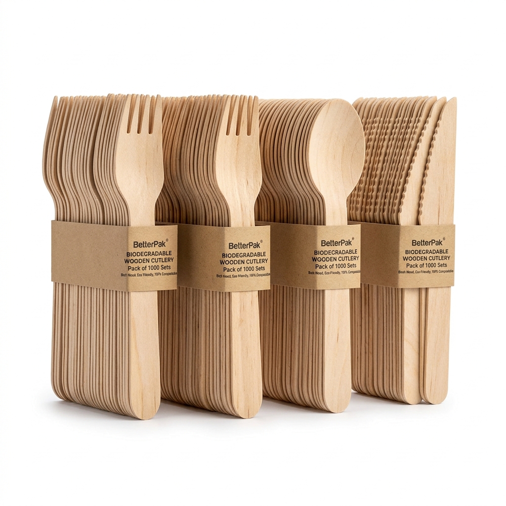 Pack of 1000 Wooden Cutlery Sets – Knives, Spoons & Forks