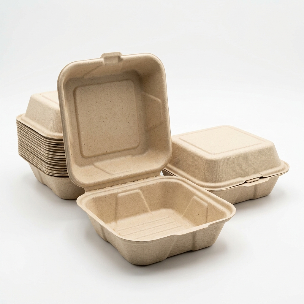 Pack of 250 Bagasse Burger Box 6" Square (152x152x78mm)