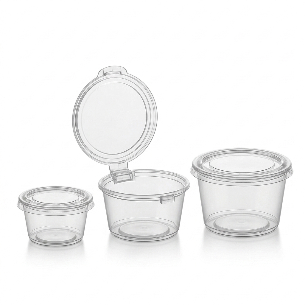 Pack of 1000 Round Sauce Pots - Hinged or Separate Lids