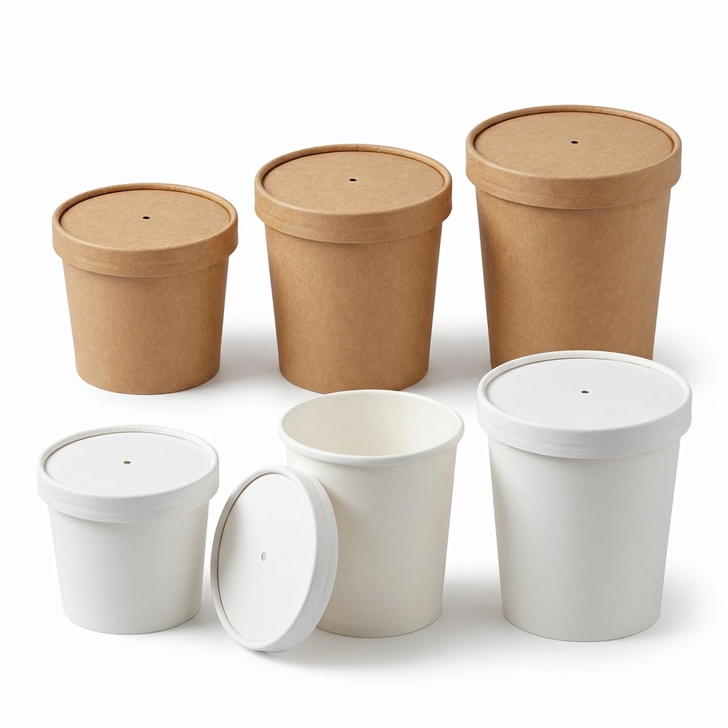 Pack of 250 Paper Soup Containers with Vented Lids